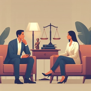 infographic drawing of a man and a woman sitting across from one another